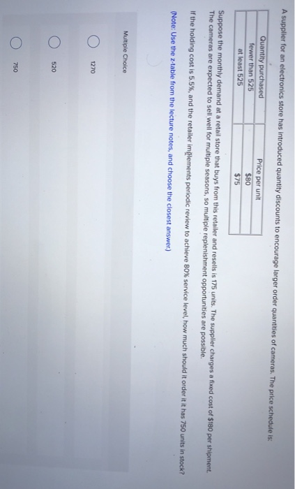 A supplier for an electronics store has