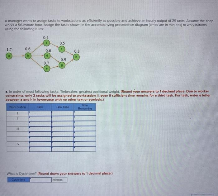 A manager wants to assign tasks to workstations