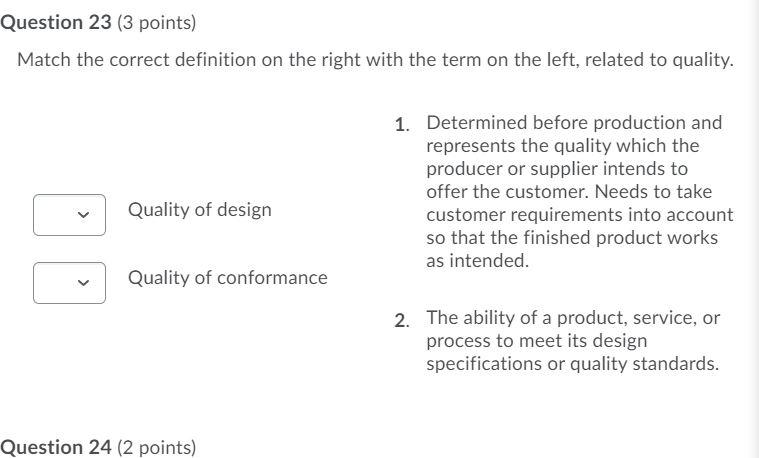 Question 23 (3 points) Match the correct