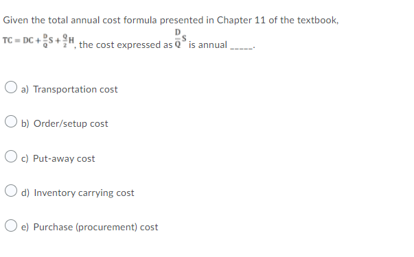 Given the total annual cost formula presented in