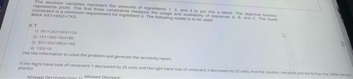 all one question use Excel The decision varbes