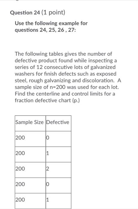 Question 24 (1 point) Use the following example