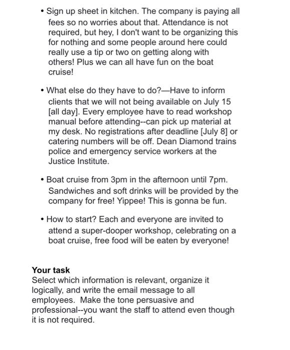 Email Case Write an email for the message called