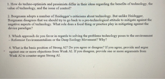 1. How do techno-optimists and pessimists differ