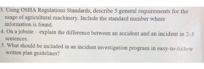 help please, 3,4 and 5 3. Using OSHA Regulations