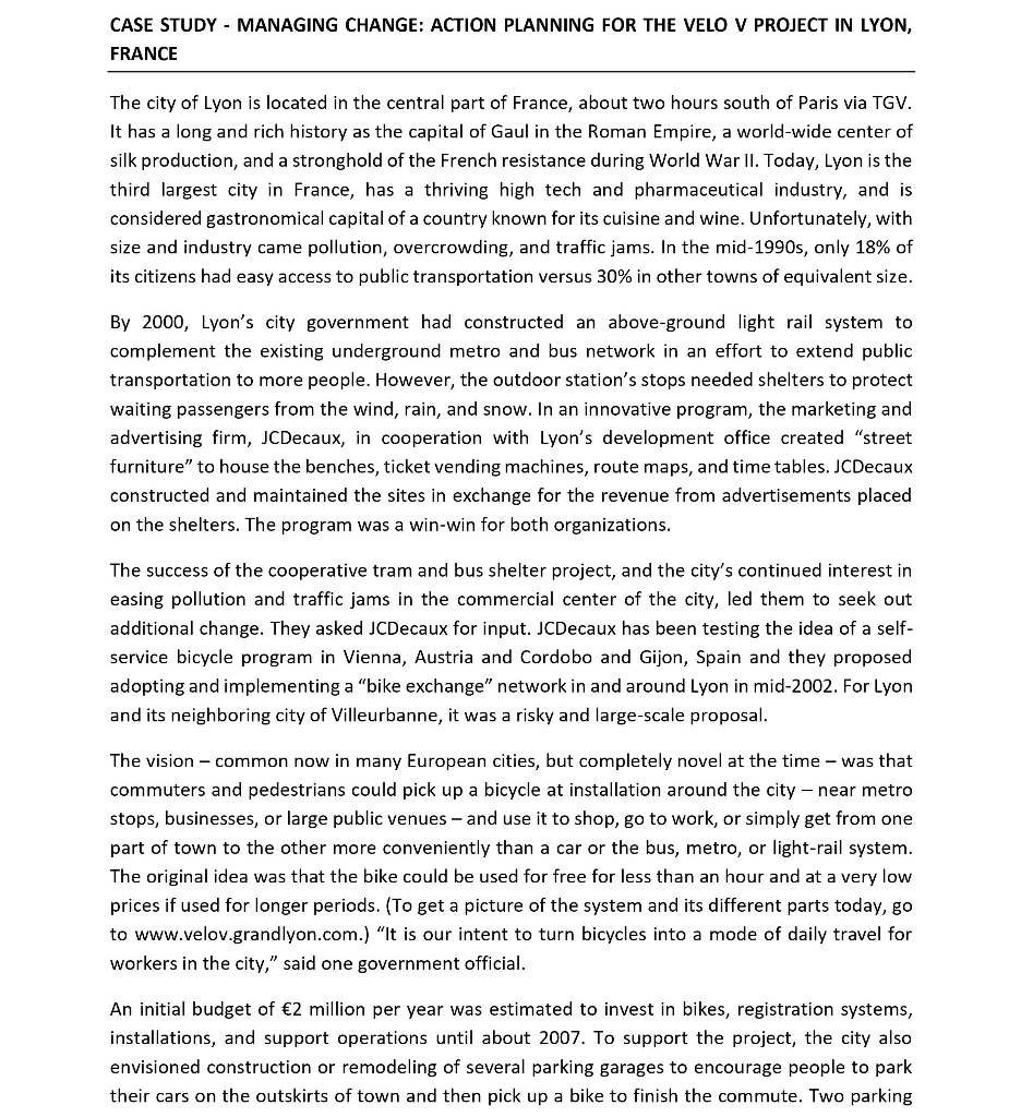 CASE STUDY: MANAGING CHANGE: ACTION PLANNING FOR