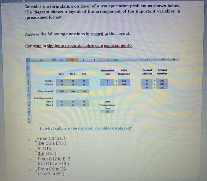Consider the formulation on Excel of a