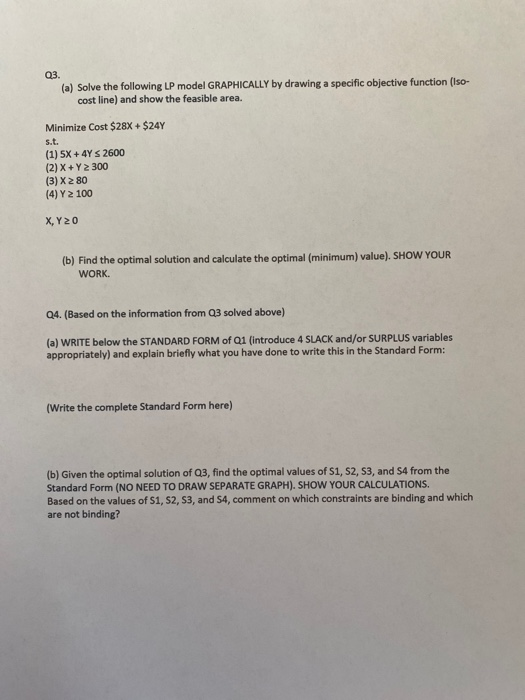 Q3 (a) Solve the following LP model GRAPHICALLY