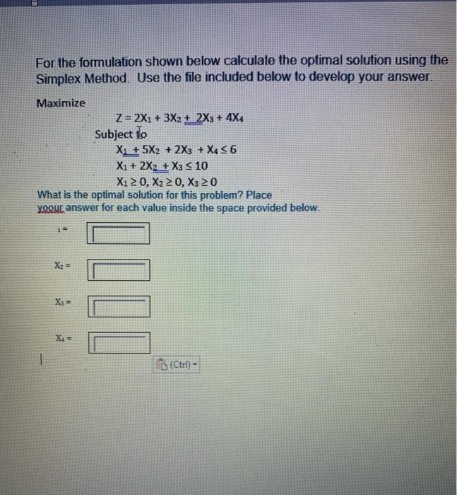 For the formulation shown below calculate the