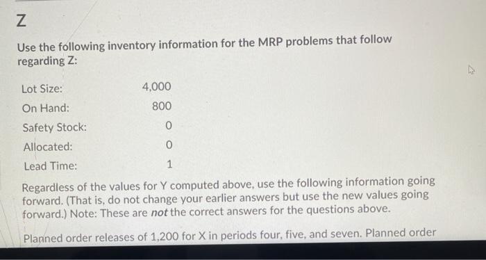 Z Use the following inventory information for the