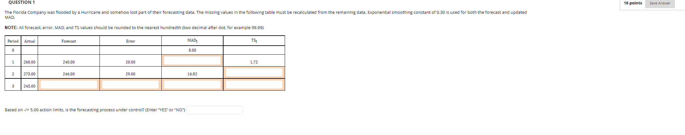 Please help me solve this 1 QUESTION 1 16 points