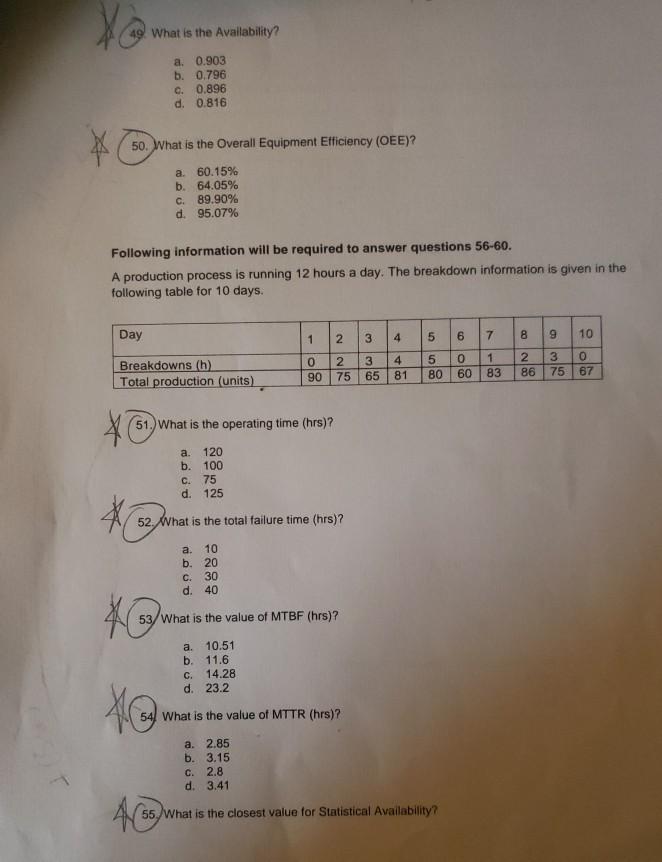 49. What is the Availability? a. 0.903 b. 0.796
