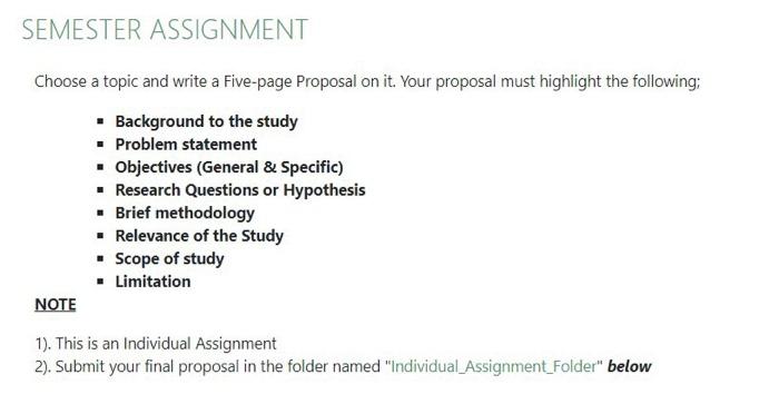 SEMESTER ASSIGNMENT Choose a topic and write a