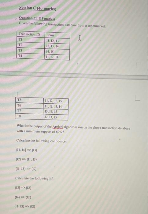 Section C (40 marks) Question CI (15 marks) Given