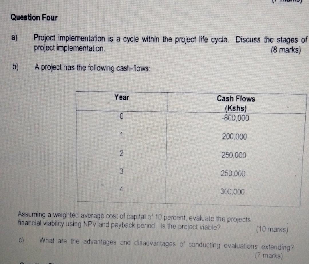 Question Four a) Project implementation is a