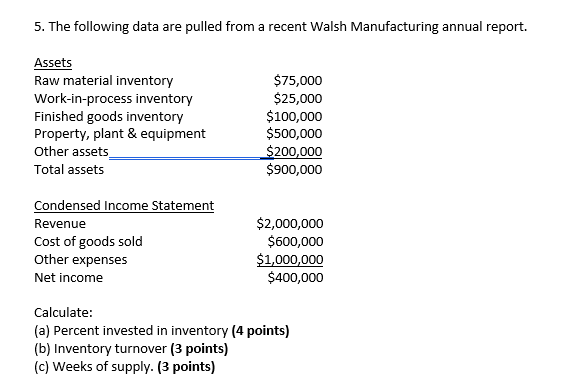 5. The following data are pulled from a recent