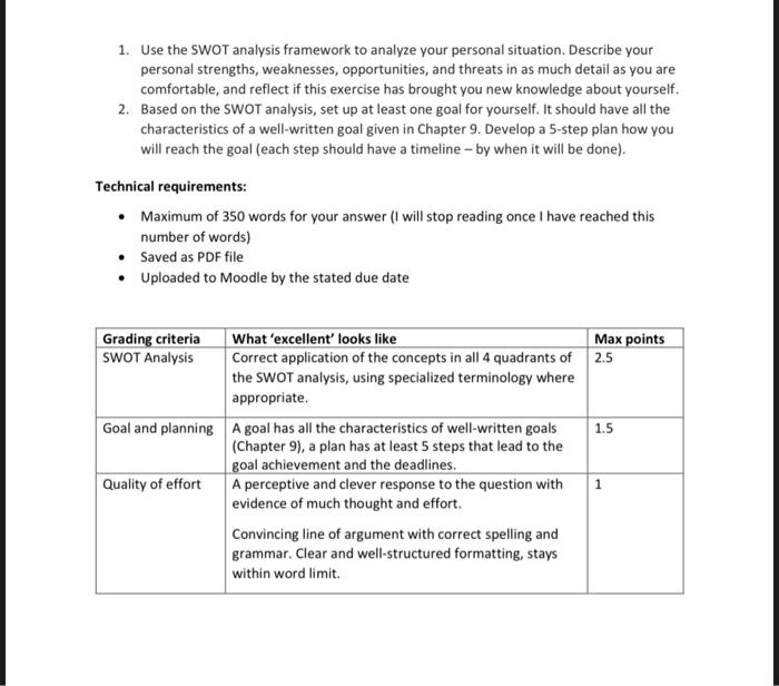 1. Use the SWOT analysis framework to analyze