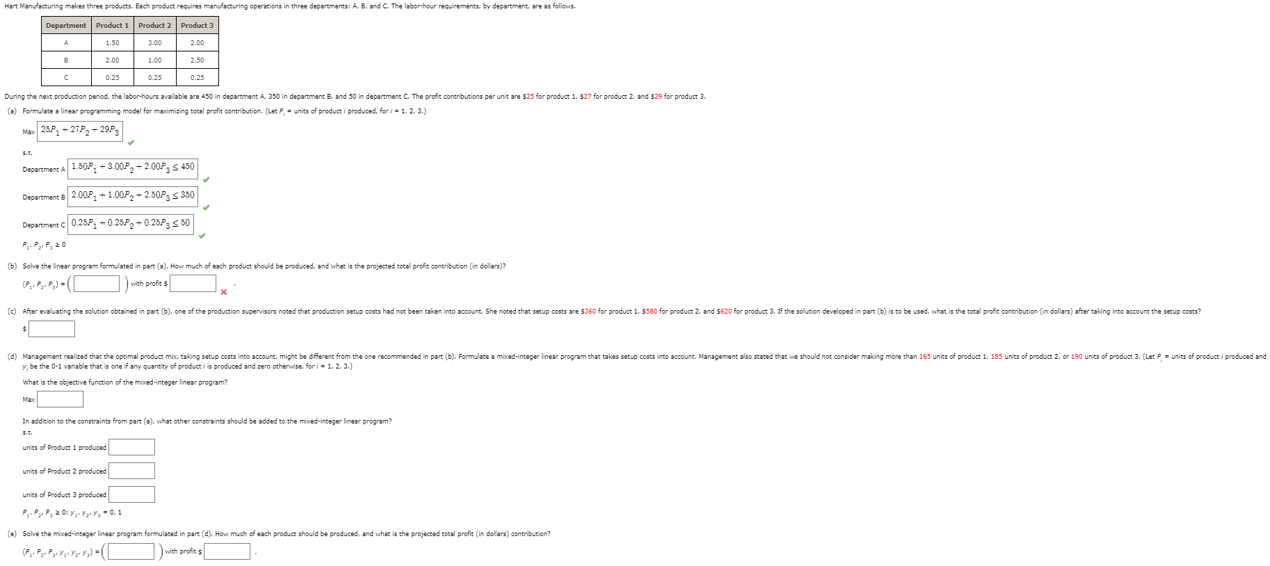 Part B, C, D, and E Hart Manufacturing makes