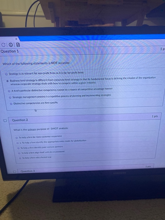 1 p Question 1 Which of the following statements