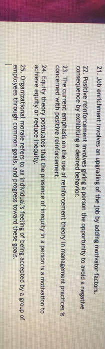 true anf false 21. Job enrichment involves an