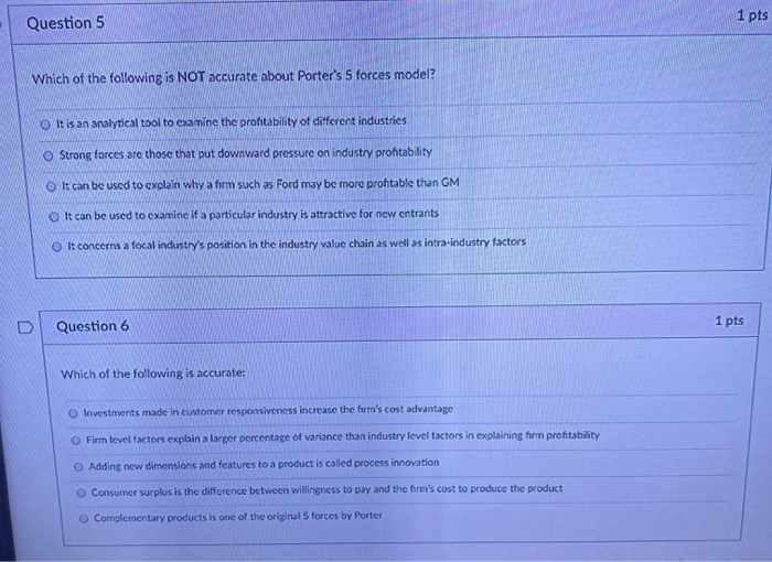 Question 5 1 pts Which of the following is NOT