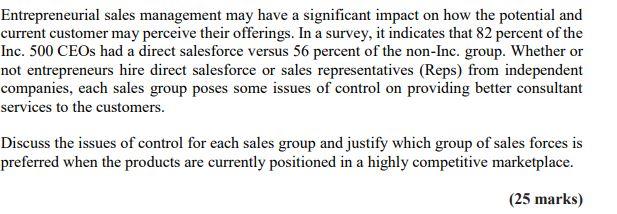 Entrepreneurial sales management may have a