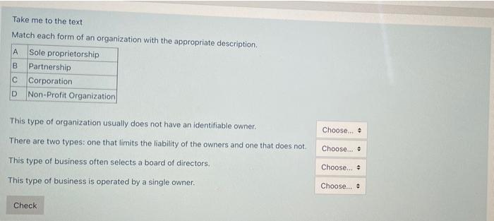 Take me to the text Match each form of an
