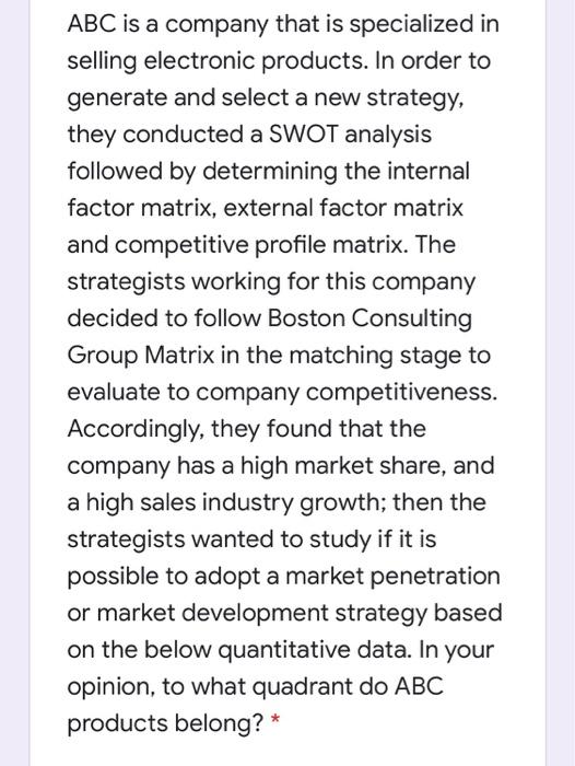 ABC is a company that is specialized in selling