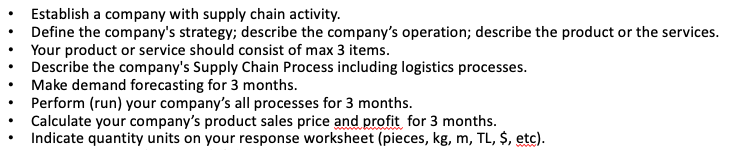Establish a company with supply chain activity.