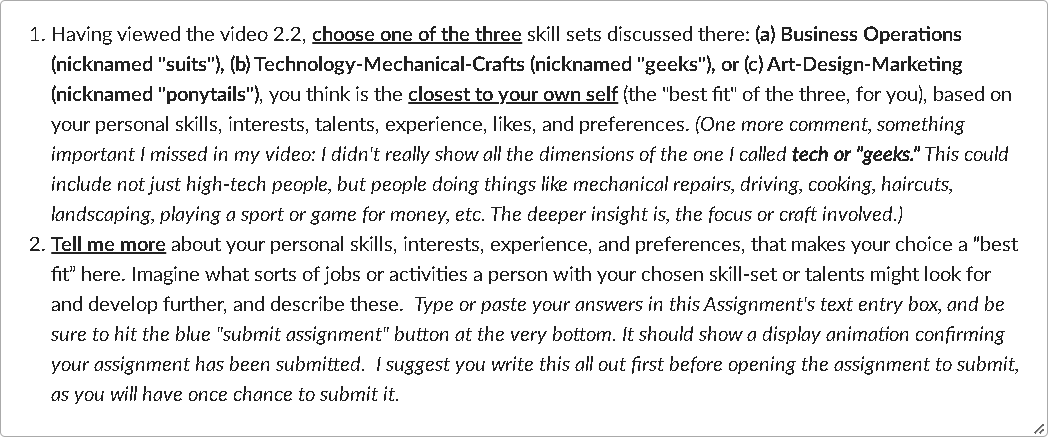 1. Having viewed the video 2.2, choose one of the
