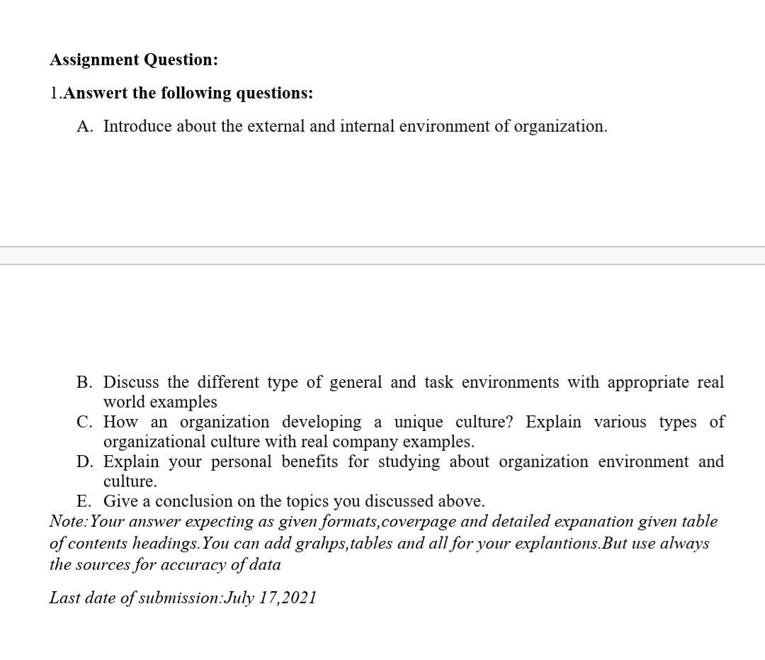 Assignment Question: 1. Answert the following