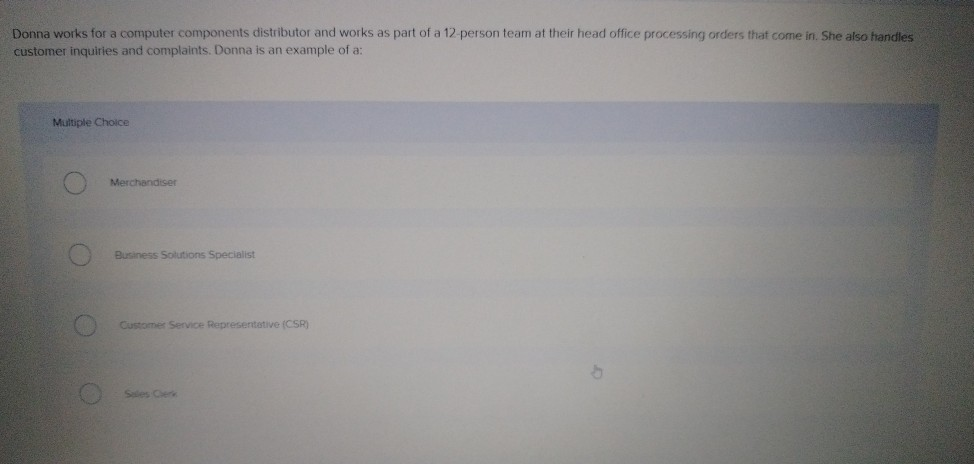 Donna works for a computer components distributor