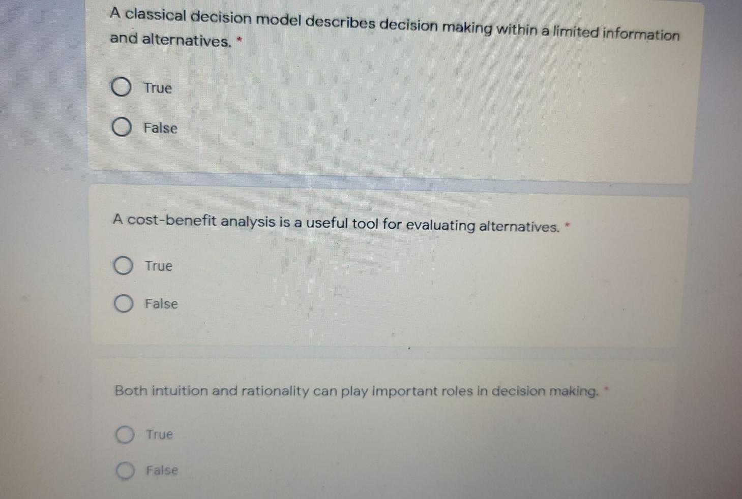 A classical decision model describes decision