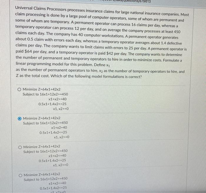 Question 11 1 pts Solve the previous formulated