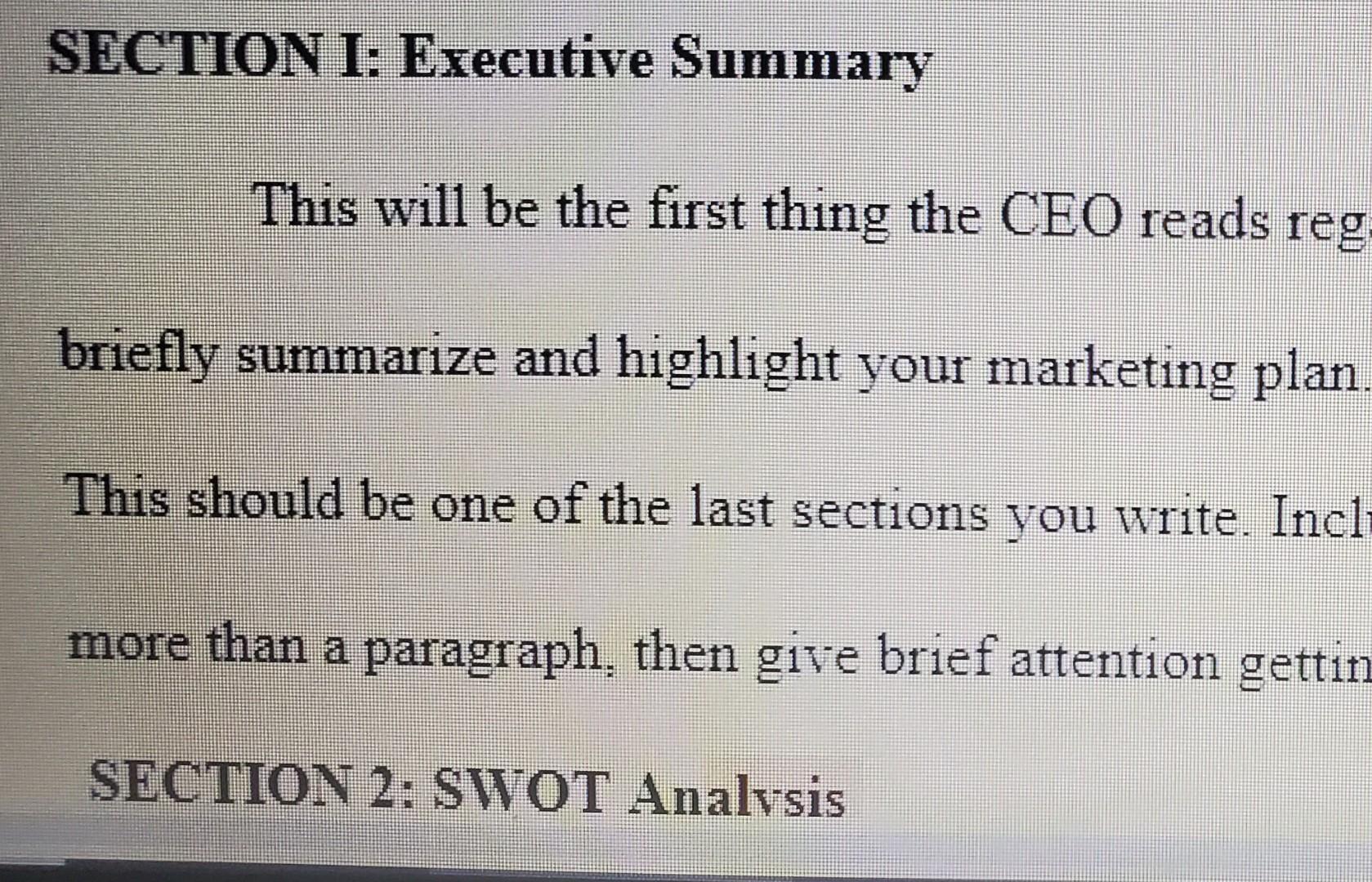I desperately need help with an Executive Summary