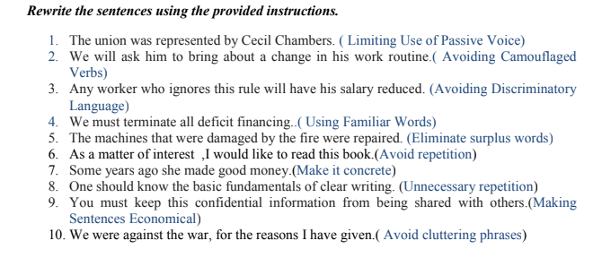 Rewrite the sentences using the provided