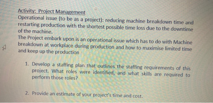 Activity: Project Management Operational issue