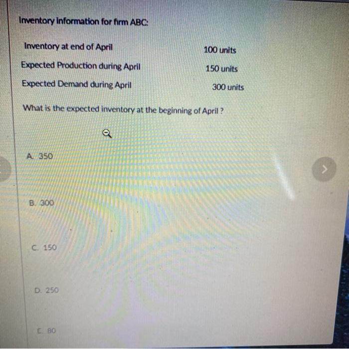 show work please Inventory Information for firm