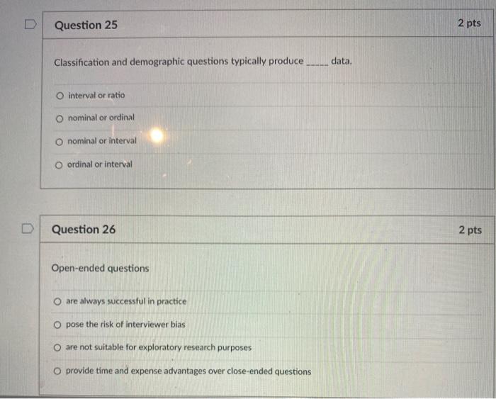 Question 25 2 pts Classification and demographic