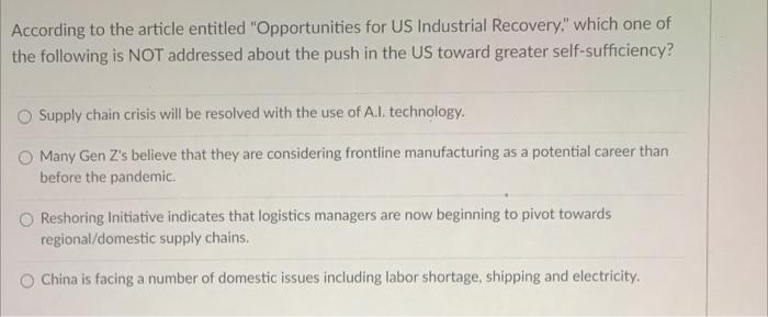 According to the article entitled "Opportunities