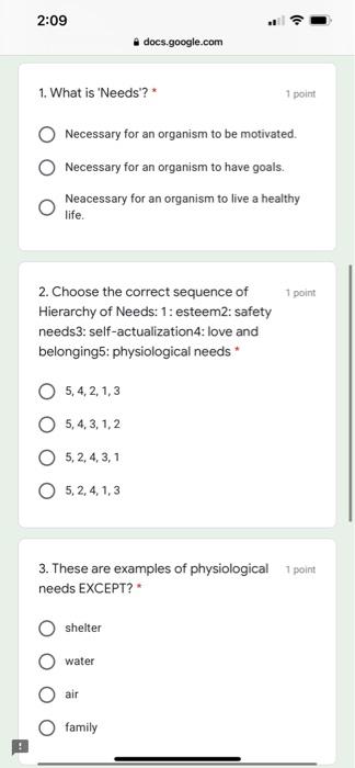 2:09 docs.google.com 1. What is "Needs? 1 point