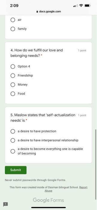 2:09 docs.google.com 1. What is "Needs? 1 point