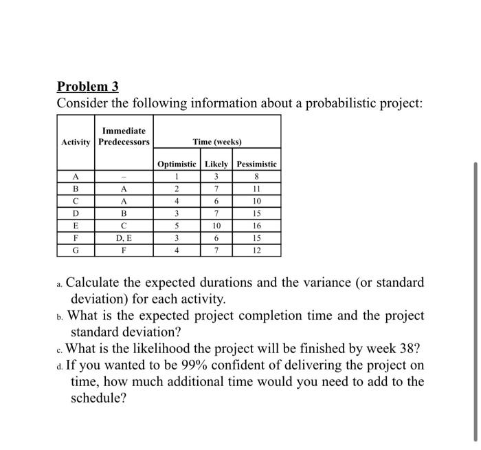 Problem 3 Consider the following information