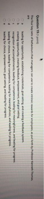 Question 19 (1 point) The four key sets of