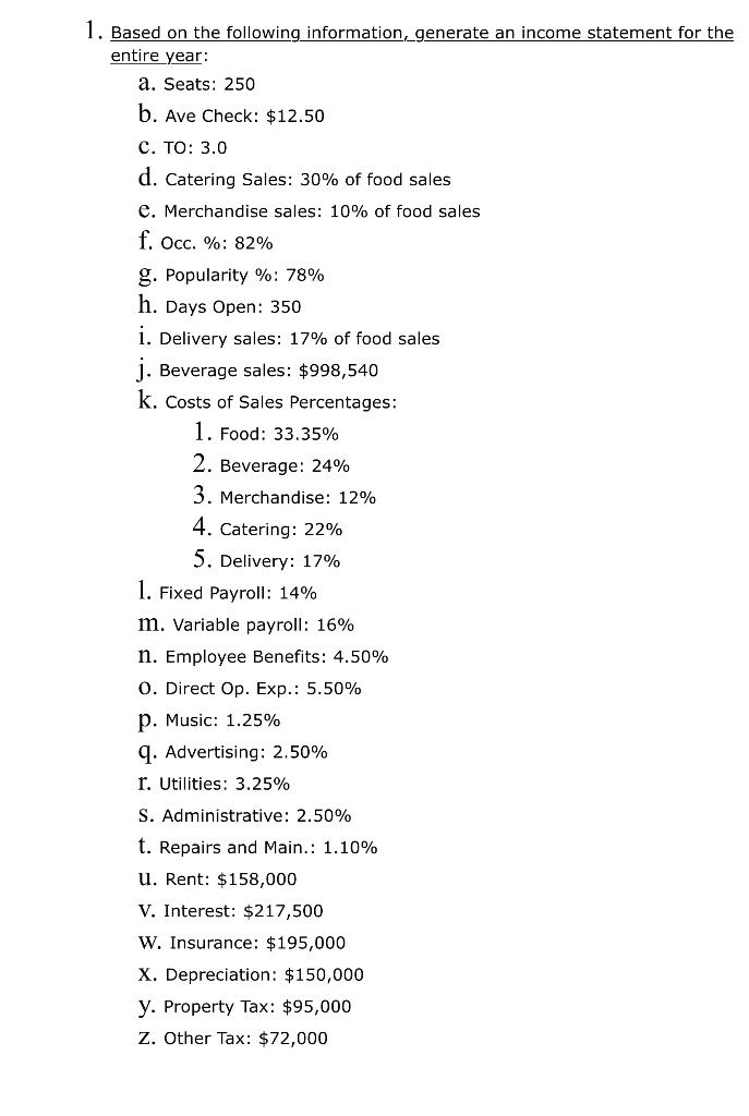 Given the data below calculate the income