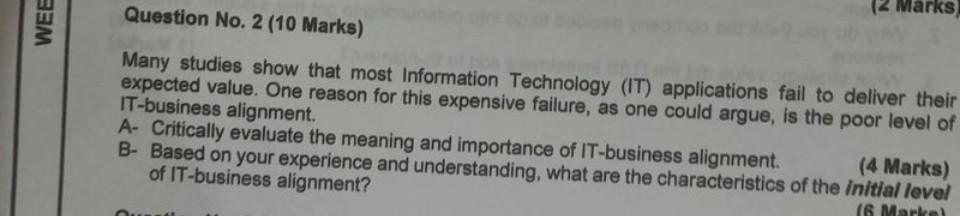Marks Question No. 2 (10 Marks) WEE Many studies