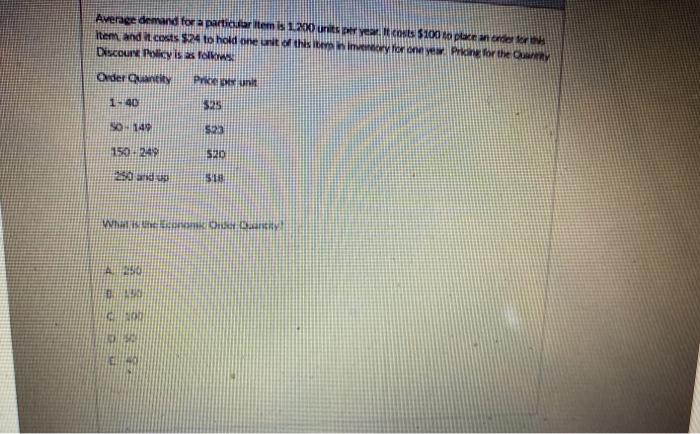 show work please Average demand for a partir item