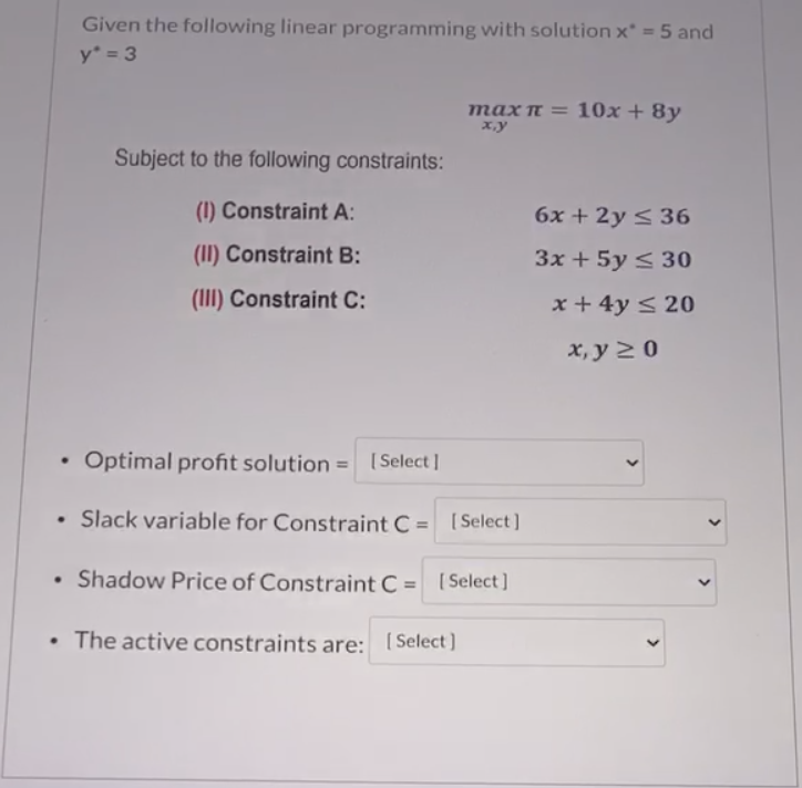 Given the following linear programming with