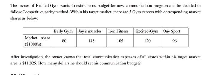 The owner of Excited-Gym wants to estimate its