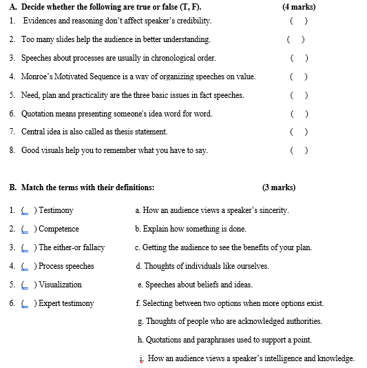 (4 marks) () ( ) A. Decide whether the following
